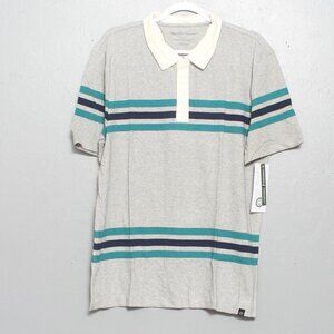 Threads for thought nwt gray striped short sleeve polo